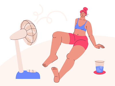 ¡El día más caluroso! adobe illustrator app character concept cute design drawing flat heat hottest illustration illustrator personage pink hair summer vector web woman
