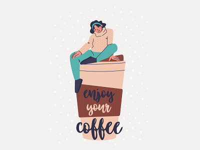 enjoy your coffee 😋 adobe adobe illustrator character coffee concept design draw dribbble enjoy flat girl graphics illustration person personage postcart tea vector web woman