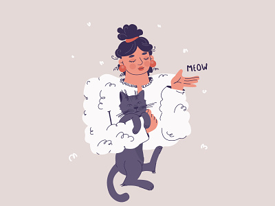 meow 😻 adobe art avatar cat character concept curls design dribbble flat girl illustration illustrator person vector web women