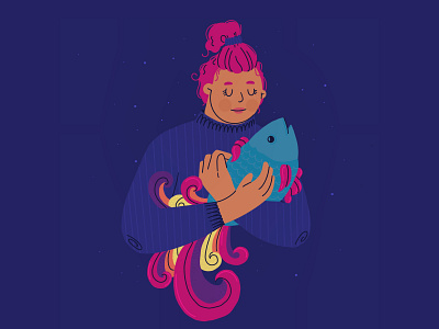 El pez está en tus manos adobe blue character concept design flat graphic design illustration ipad pink procreate vector web