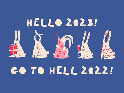 Happy New Year! concept design flat graphic design happy new year! hare illustration rabbit vector web year of the rabbit