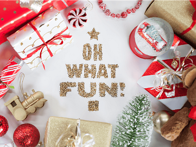 Oh What Fun / Glitter branding christmas glitter jingle bells knockout logo typography