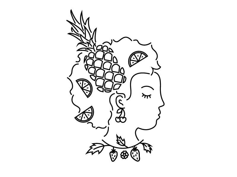 Fruit Lady line illustration illustration cherry strawberry lime orange lemon pineapple fruit woman lady girl