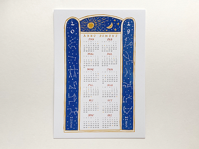 Anno Domini Postcard 2019 anno domini calendar calendar 2019 gouache gouache illustration illustration lettering moon phases psalter psalterium rustic capitals typography