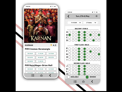 UI design for selecting a time and seats for booking movie ticke