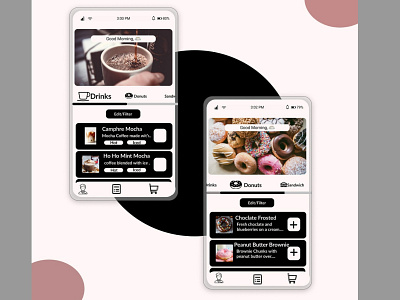 UI Design for ordering Donuts and Drinks.