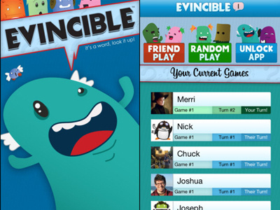 Evincible iOS app character design game illustration ios uiux word game