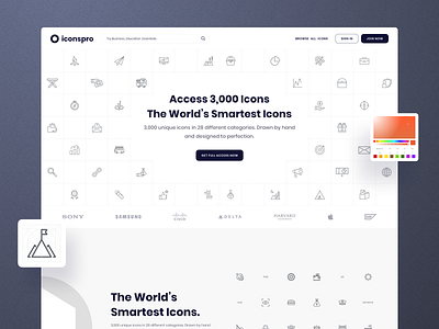 Iconspro - Landing Page Design animation app art brand branding clean design graphic icon illustration illustration design interface logo minimal typography ui ux vector web website