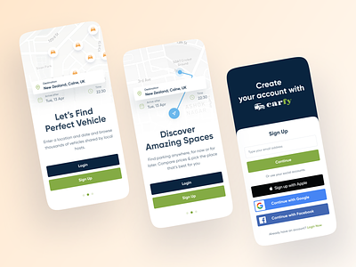 Carfy - Onboarding 2021 trend android app car car app clean design illustration interface ios minimal minimalist onboarding parking app sign in signup slide trendy ui ux