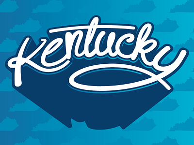 Kentucky Typography 3d blue cursive depth gradient illustrate kentucky ky lettering script state type