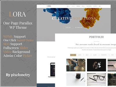Lora - One Page WordPress Theme creative css design html landing-page onepage w webdesign
