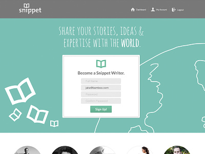 Snippet Writer Signup Page app book publishing snippet web