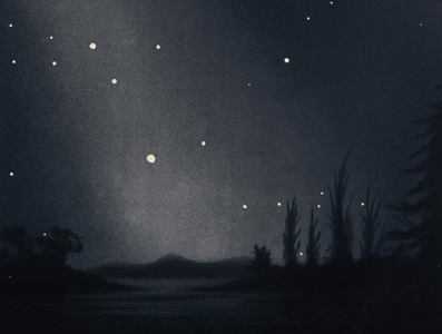 One Day I'll Find a Client that Loves You 1800s moonbeams stars trees water