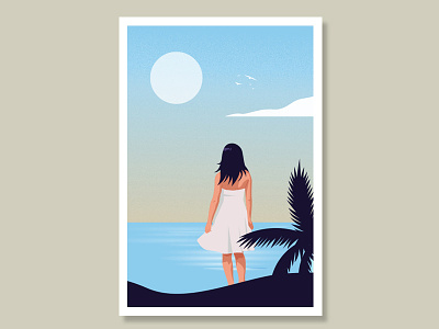 Looking Into The Unknown adobe editorial girl illustration illustrator nature ocean scene scenic silhouette