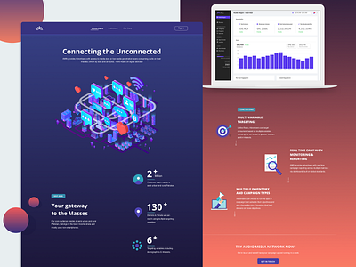 Landing Page - Audio Media Network clean dashboard gradient gradient color icon design icons illustraion landing page product page web design website