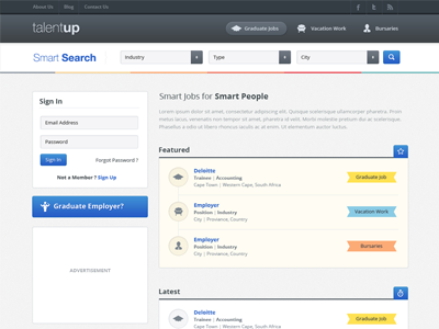 Job Board Website Design clean graduate jobs job job board job site jobs latest jobs modern search simple vacation work web design