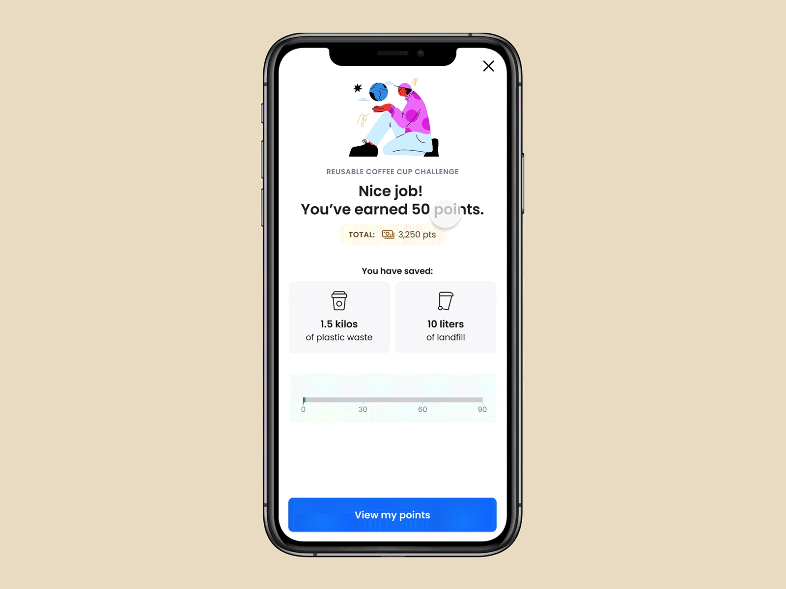 RE:FUSE - Earn and Redeem Points animation claim coffee cup earth eco friendly gamification interaction mobile app points redeem social good sustainability ui ui design waste