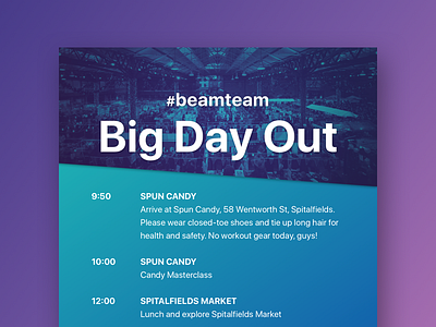 Beamery Team Big Day Out agenda beamery calendar duotone event london schedule shoreditch timetable