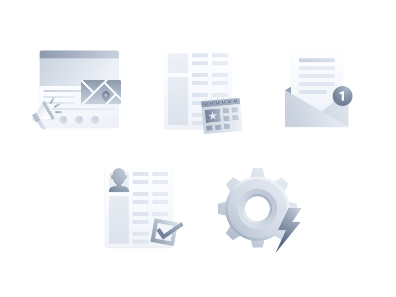 Event Product icons automation b2b beamery check check in cog crm email enterprise events form icons illustration marketing page recruiting recruitment registration software ui