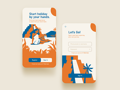 Sign In and Home Screen - Travel app app apps cx design flat icon illustration mobile travel ui ux