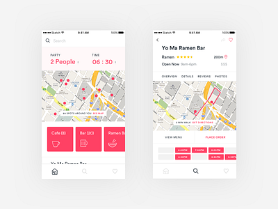 Foody - Discover and Restaurant View app booking maps mobile red simple