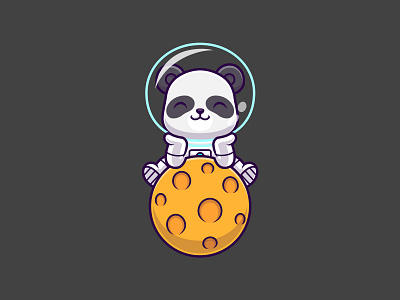 Cute panda sitting on planet space cartoon.