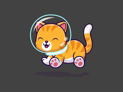 Cute cat astronaut floating in the space.