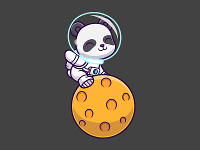 Cute panda sitting on planet space cartoon.