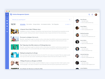 Articles Management System - Homepage blue clean homepage management ui ux web design