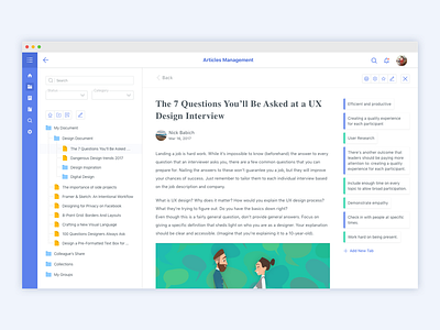 Articles Management System - Articles Management Page blue clean details edit folder management tab ui ux