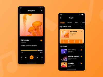 Music App - UX/UI black brandig dark design ios minimal mobile music music album music app new orange play playlist song songs trending ui ui design ux