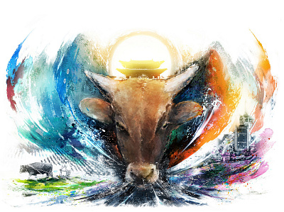 2021-OX art artwork brush bull cow culture design illustration illustrator kazepark korean ox photoshop southkorea web year 소