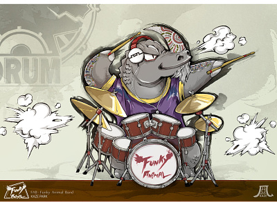 05 - Drum [FAB band - Rhinoceros] animal animals art artwork band beat branding design drum feel heart illustration illustrator kazepark korean rhinoceros