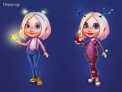 Dress Up cartoon character digital art dress up game girls kids game magic