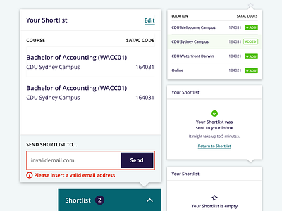 Charles Darwin University: Shortlist Popover States