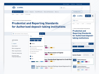 APRA: Standards Listing View popover responsive design ui ux user interface web design
