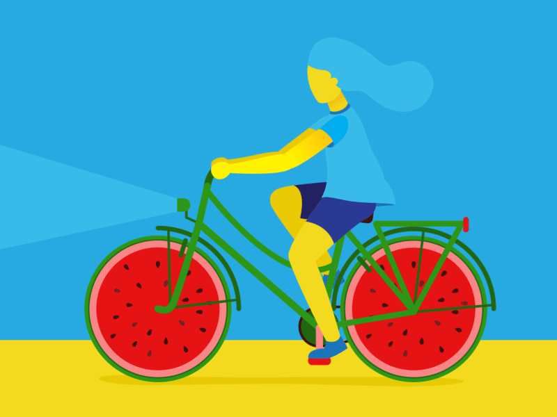 Watermelon Ride bicycle blue girl green red ride summer watermelon wind yellow