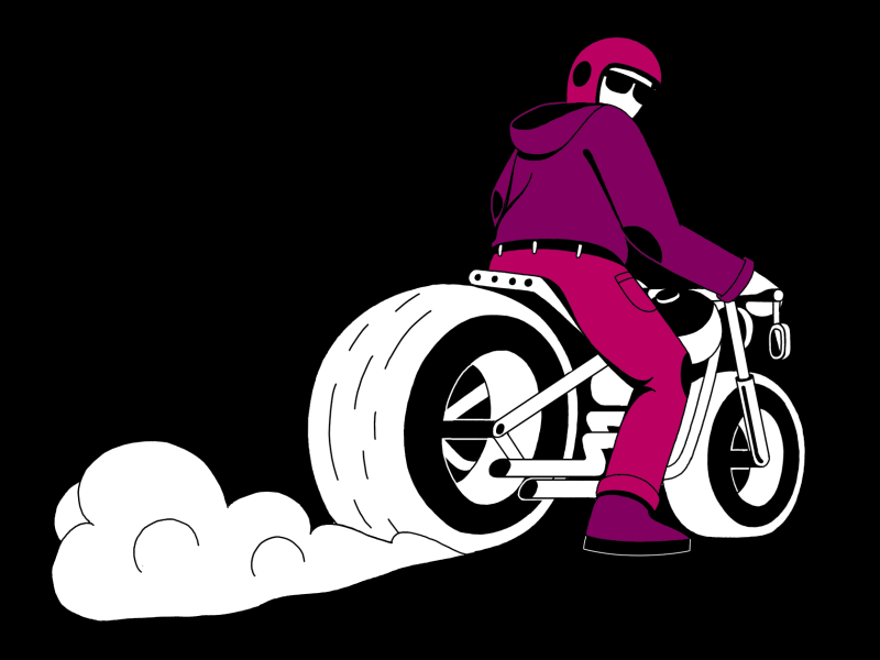 Burnout animation biker burn burnout cafe racer drift frame by frame handdrawn illustration motorbike smoke tyre