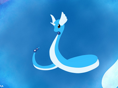 Dragonair ハクリュー | Pokemon design flat illustration minimal