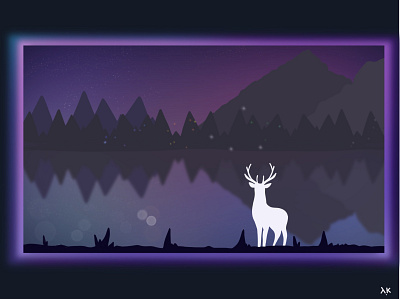 Deer by the lake flat illustration minimal