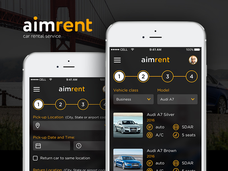 AimRent rental car rent auto auto rent daiy ui ux ui user interface interface booking application app