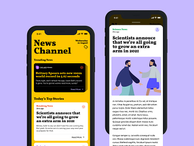News Channel app article colour news newsfeed prototype ui