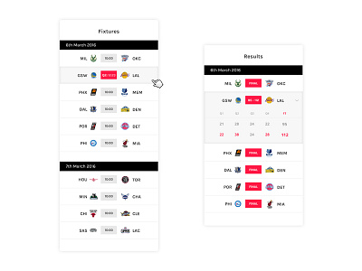 NBA Fixture Concept basketball fixture layout nba results schedule sport table ui website