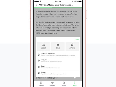 Long Read App (More Options) app ios long read nav news ui ux