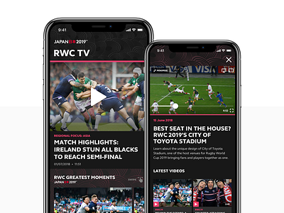 Rugby World Cup 2019 App Pt.2 app play page rugby sports app ui ux video videoplayer world cup