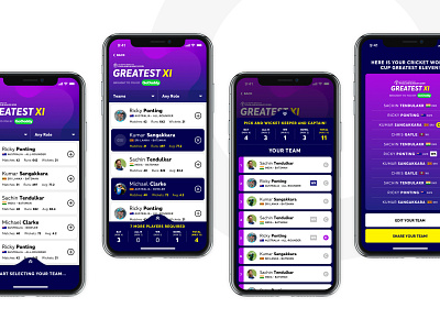 CWC2019 - Greatest XI app cricket sports ui ux world cup