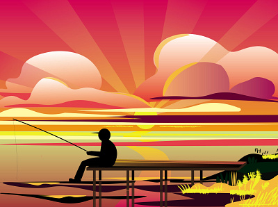 Рыбак design illustration vector вода море пейзаж персонаж рыбак