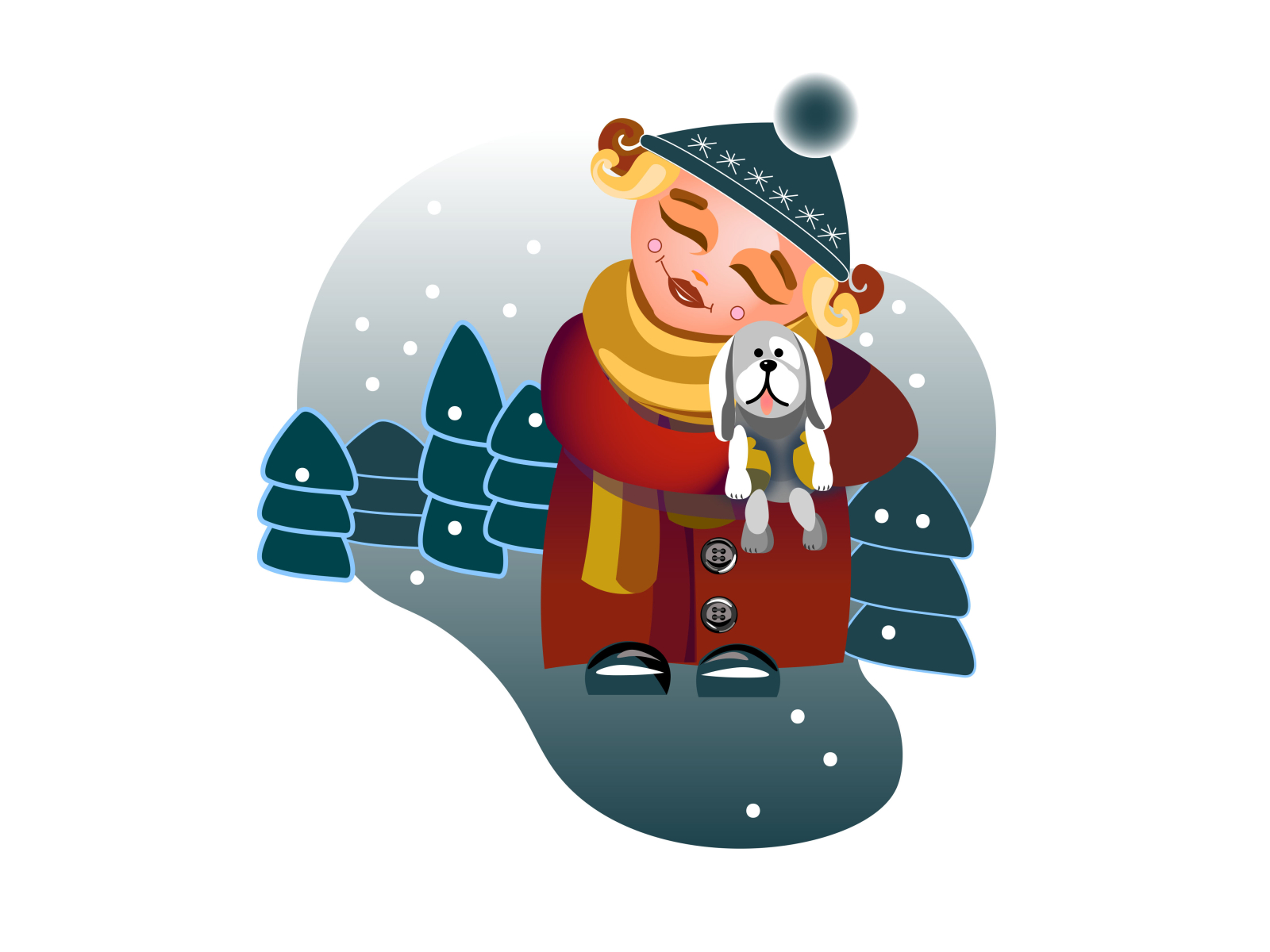 Девочка с собакой design graphic design illustration vector девочка зима пейзаж персонаж собака