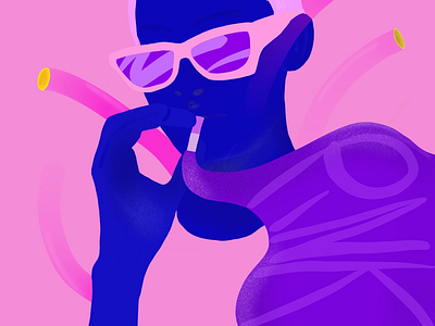 Think pink cigarette flat pink smoke sunglasses vector woman