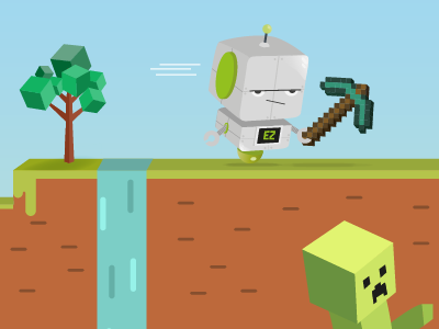 EasyPeasy Coding Minecraft Style - Detail creeper illustration minecraft pixel robot